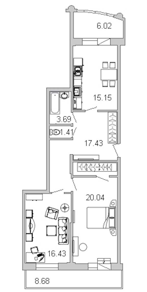 Двухкомнатная квартира в Л1: площадь 81.6 м2 , этаж: 4 – купить в Санкт-Петербурге